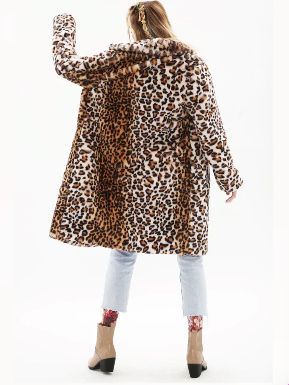 Arrata Silent Journey Plush Faux Fur Leopard Print Statement Coat Brown/Black